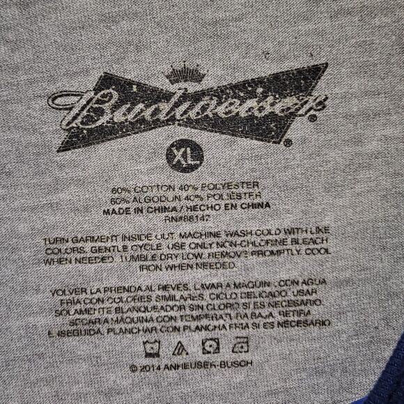 Budweiser Graphic T-Shirt Mens Size XL Gray Short Sleeve Blue Trim Ringer Tee - Picture 3 of 5